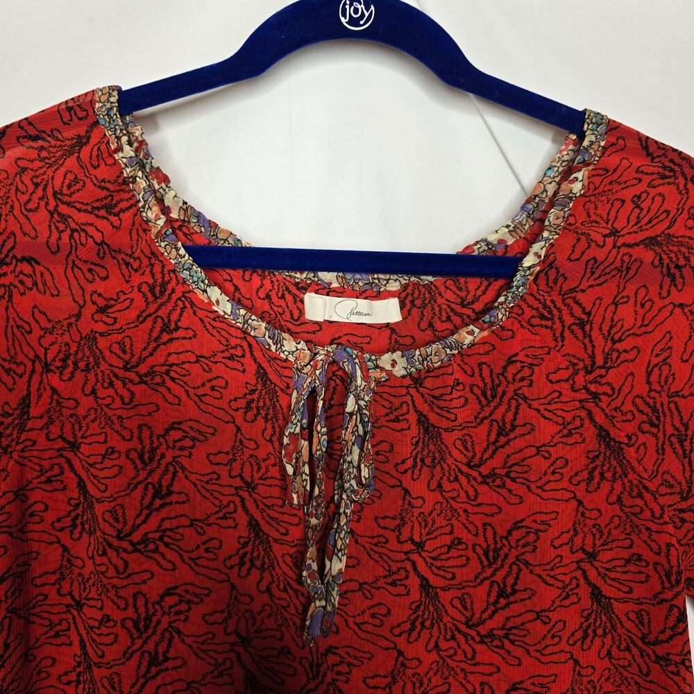 Patterson J Kincaid Red Multicolor Boho Long Sleeve Blouse Size XS - Picture 3 of 8